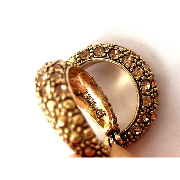 Monet Gold Rhinestone Hoop Earrings Signed Vintage Pierced - Picture 5 of 7